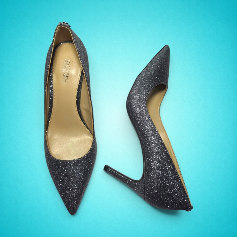 New Women's Michael Kors Alina Flex Pump Glitter Leather, Color Gunmetal, Size 7 - Picture 9 of 11